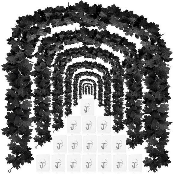 4 PCs of 5.9 Ft Black Maple Leaves Garland (23.6FT) Fall Halloween Garland Decor - Picture 1 of 6